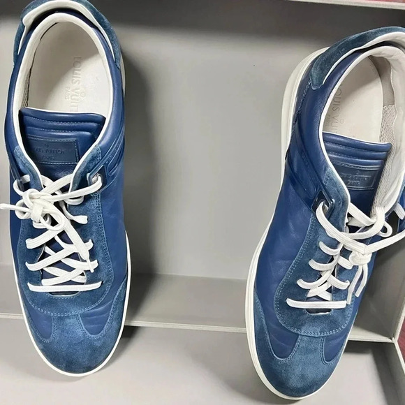Louis Vuitton Blue Leather and Suede Low Top Sneakers Size US MENS12 - Picture 6 of 13
